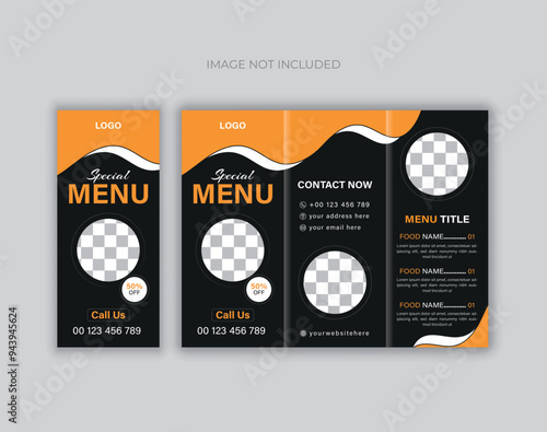Restaurant tri fold brochure template, Food brochure template design and flyer design, trifold leaflet brochure template design. Healthy restaurant brochure tri-fold template.