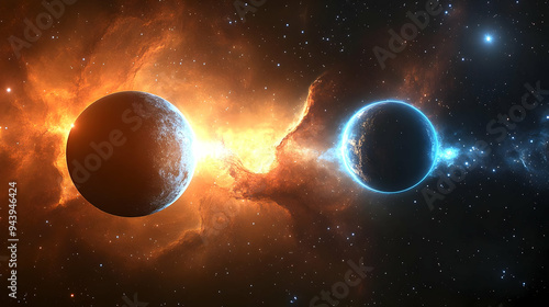 Two planets in a nebula, on...