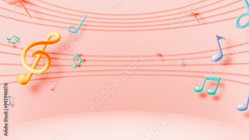 Music notes, song, melody or tune 3d realistic vector icon