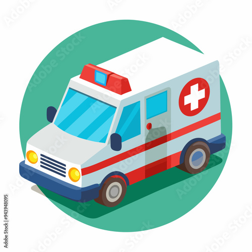 White Ambulance with Red Stripes and a Red Cross