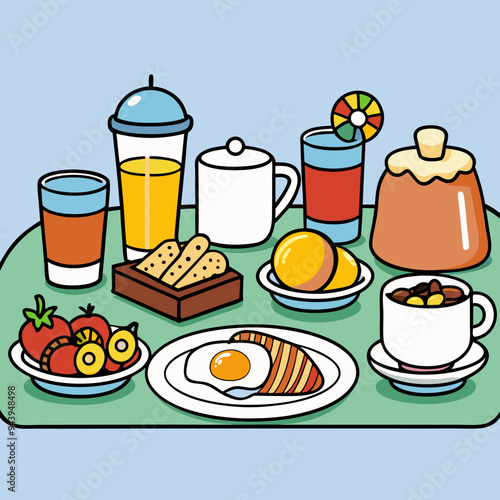 breakfast buffet full english and continental large selection of brunch and breakfast food on the table with egg bacon toast orange juice croissant coffee fruits and nuts