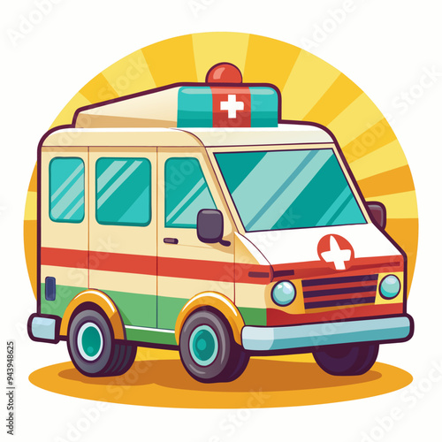 Cartoon Illustration of a Vintage Ambulance
