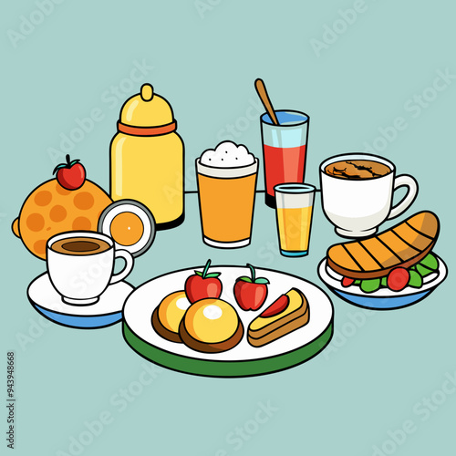 breakfast buffet full english and continental large selection of brunch and breakfast food on the table with egg bacon toast orange juice croissant coffee fruits and nuts