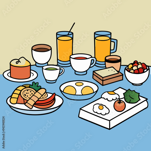 breakfast buffet full english and continental large selection of brunch and breakfast food on the table with egg bacon toast orange juice croissant coffee fruits and nuts