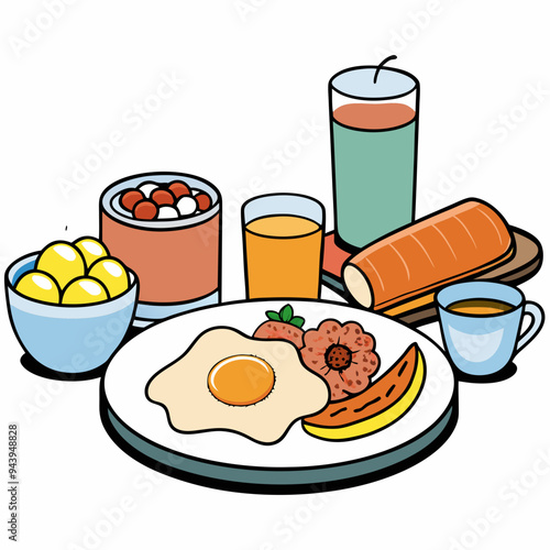 breakfast buffet full english and continental large selection of brunch and breakfast food on the table with egg bacon toast orange juice croissant coffee fruits and nuts