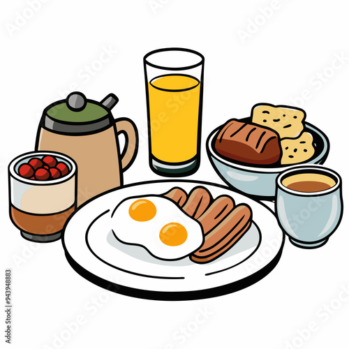 breakfast buffet full english and continental large selection of brunch and breakfast food on the table with egg bacon toast orange juice croissant coffee fruits and nuts