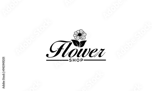 Flower shop logo template. Floral shop logo.Stylized black flowers on black background. Vector illustration in modern style..ai