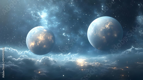 Two planets with glowing su...