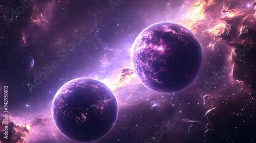 Two purple planets in a neb...