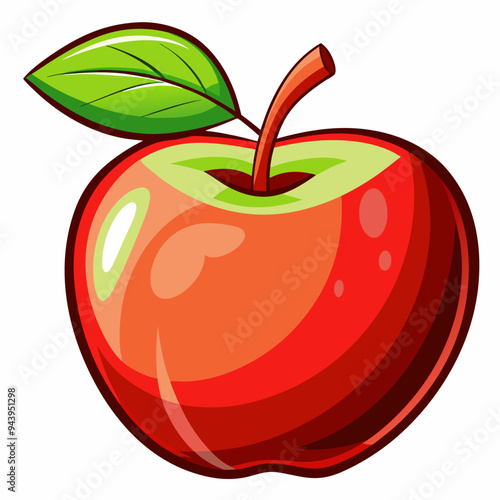 A Red Apple with a Green Leaf and Stem
