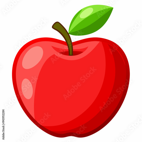 A Single Red Apple with a Green Leaf on Top
