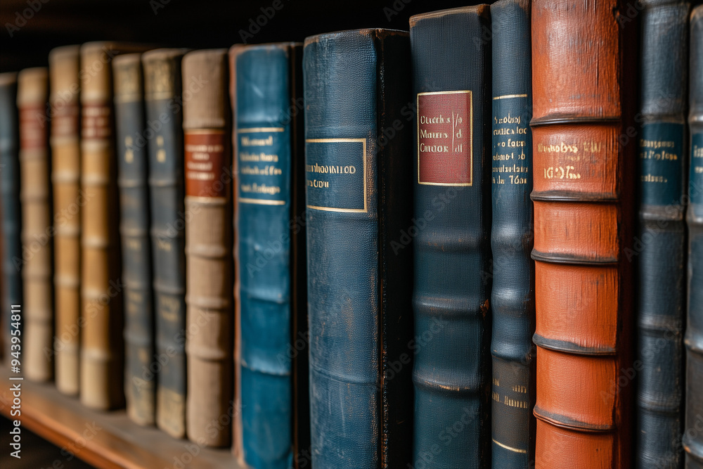 Variety of classic book on bookshelf, Close up shot of dusty book on shelf in library. Variety of classic book on bookshelf, Close up shot of dusty book on shelf in library.