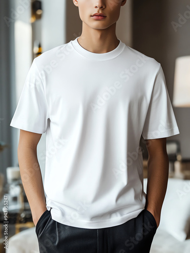 A man in white t-shirt. Mock up. Generative ai.