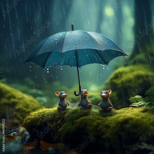 Rain in a gnarled, dark old forest