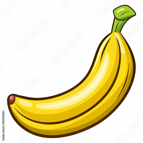 A Single Ripe Yellow Banana with Green Stem