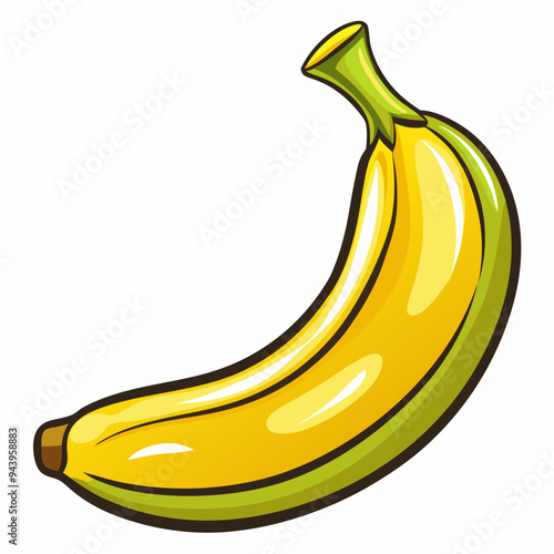 A Single Ripe Yellow Banana with Green Stem