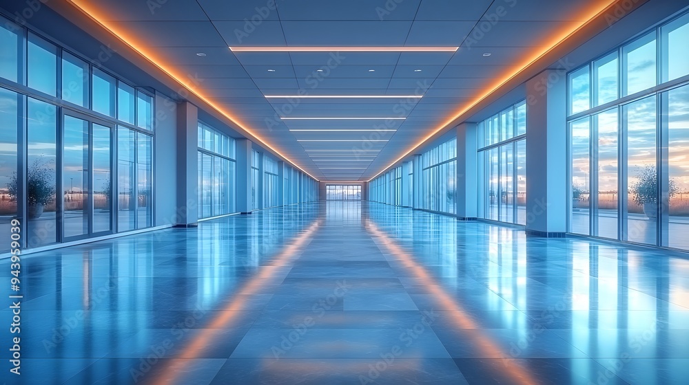 3D-rendered office space featuring a bright business hall with reflective floors and modern architecture, suitable for an airport background. 3D-rendered office space featuring a bright business hall with reflective floors and modern architecture, suitable for an airport background.