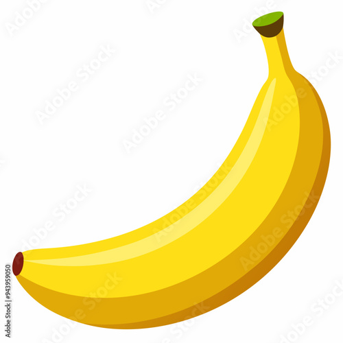 A Single, Ripe Yellow Banana with Green Stem