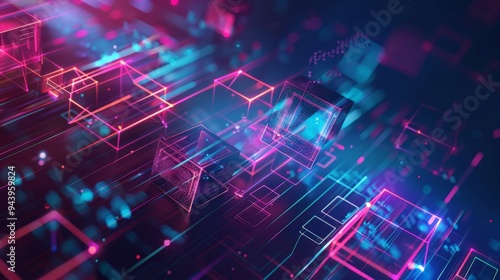 Wallpaper Mural A vibrant digital design featuring glowing cubes and lights, creating a modern abstract background with technology vibes. Torontodigital.ca