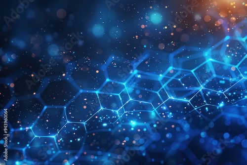 A blue and orange background with a pattern of hexagons