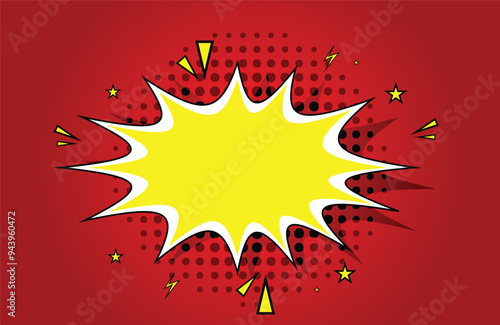 Pop art splash background, explosion in comics book style,layout template with halftone dots, clouds beams and isolated dots pattern on  backdrop. Vector template for ad, covers, posters.vector eps10