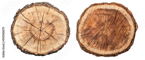 High resolution image of two wooden log slices showing natural wood grain patterns photo