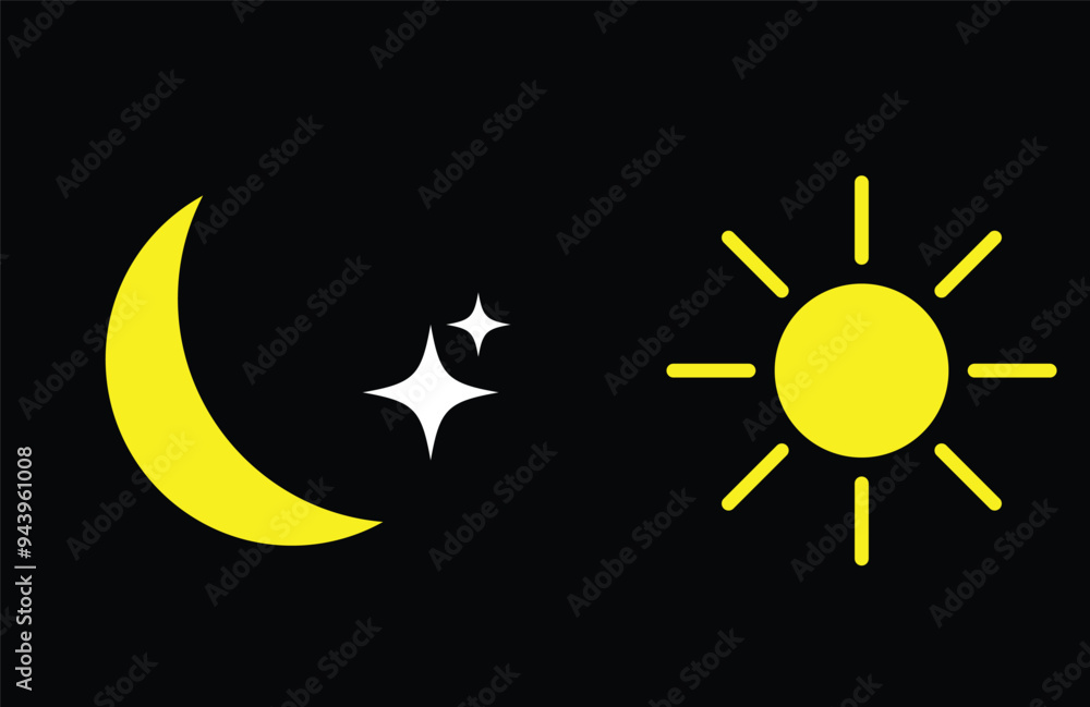 Sun and moon icon vector day and night icon set. dark and light mode icons. Sun and moon icon vector day and night icon set. dark and light mode icons.