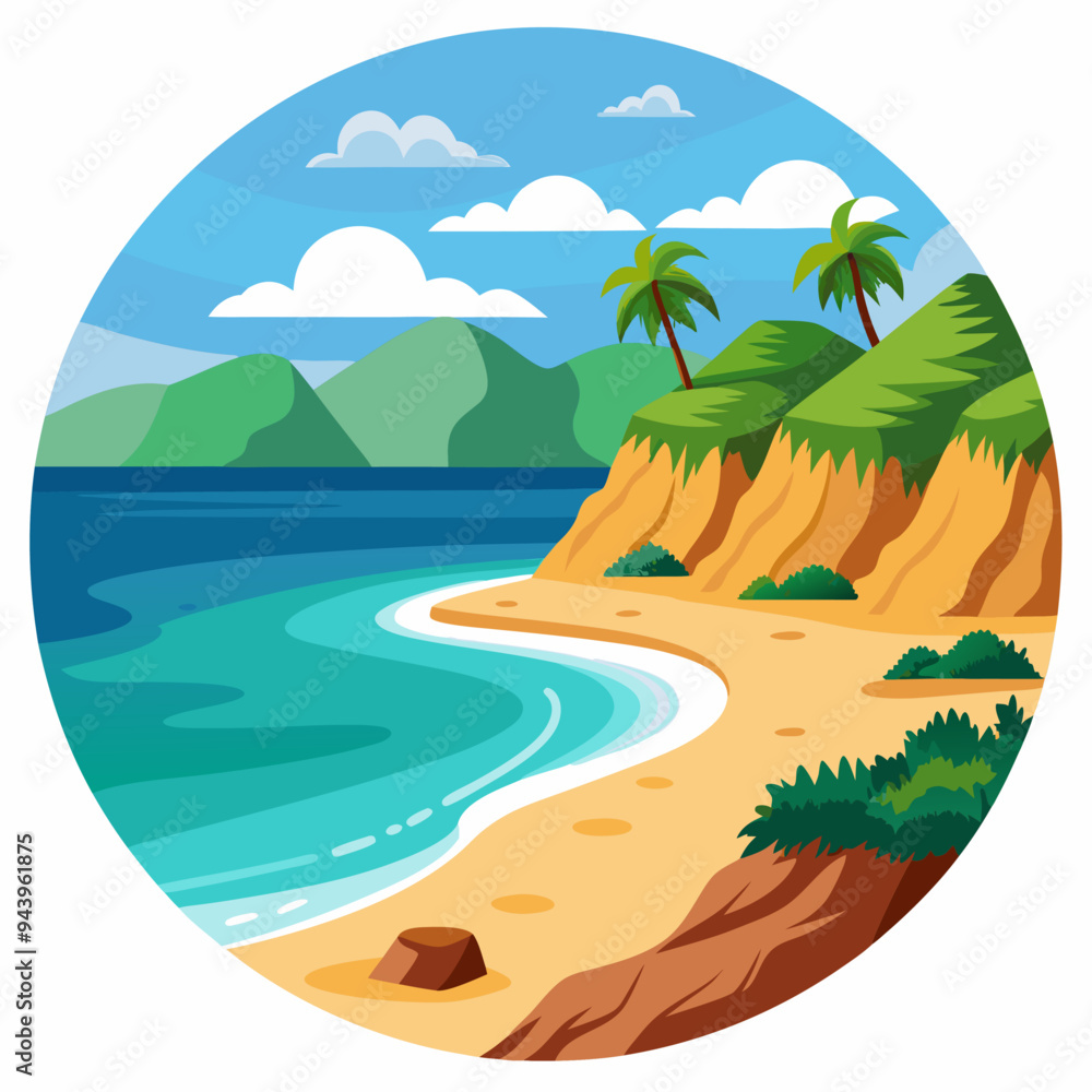 Fototapeta premium Coastal Landscape with Palm Trees and a Sandy Beach