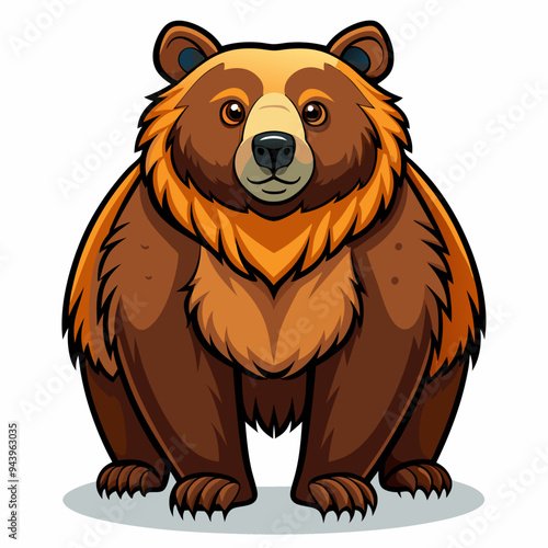 Cartoon Brown Bear with Orange Fur Standing on White Background