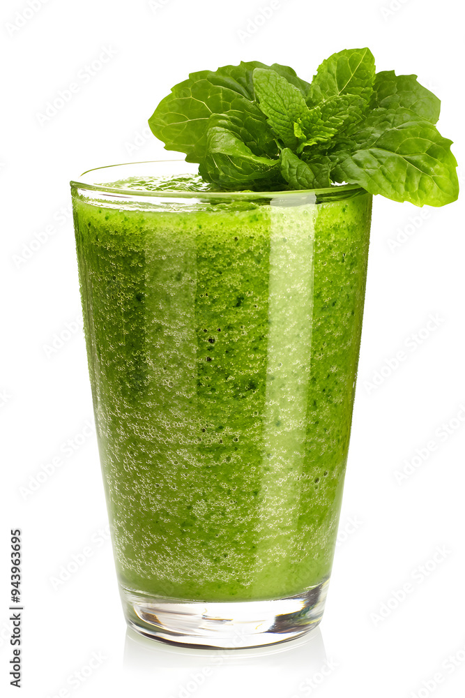 A glass of green smoothie, a healthy natural drink, isolated on white A glass of green smoothie, a healthy natural drink, isolated on white