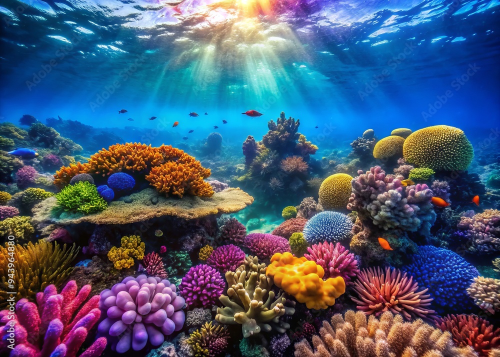 Fototapeta premium Underwater Coral Reef: Aquatic, Colorful, Lush, Blue, Marine