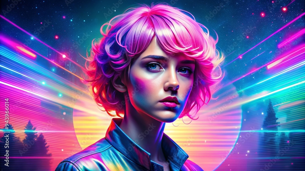 Vaporwave Dream: Pink hair with pixelated effects, psychedelic colors, retrofuturistic aesthetic Vaporwave Dream: Pink hair with pixelated effects, psychedelic colors, retrofuturistic aesthetic