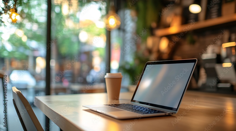 Modern Laptop on Wooden Desk with Sunlight and Plant Modern Laptop on Wooden Desk with Sunlight and Plant
