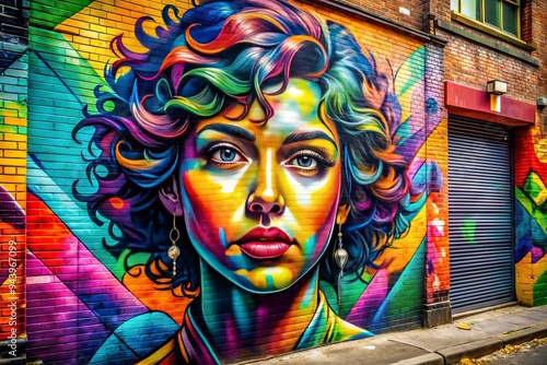 Vibrant Street Art Icon: Graffiti influences, spray paint textures, urban aesthetics, bold colors, unconventional compositions photo