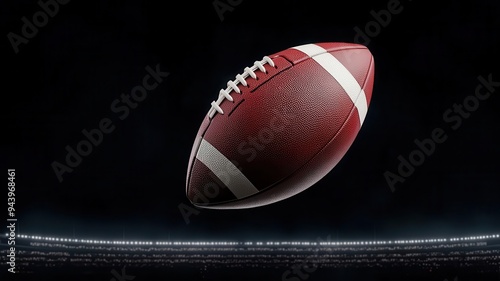 Football spinning through the air as it s punted downfield, high above the stadium, American Football, Aerial Power photo