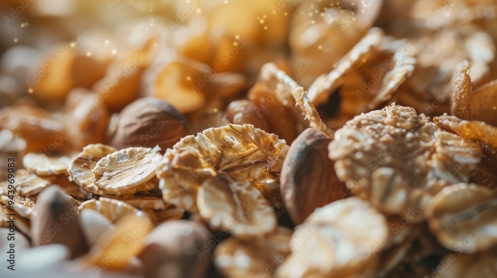 A close-up of a mix of oats and nuts, showcasing healthy breakfast ingredients. A close-up of a mix of oats and nuts, showcasing healthy breakfast ingredients.