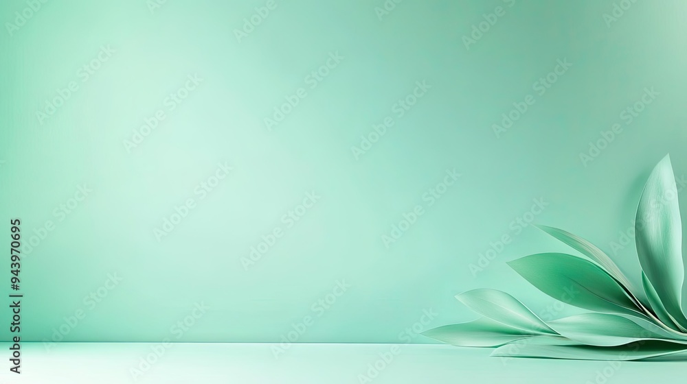A serene mint green background complemented by elegant leaves, perfect for nature-themed designs and calming visuals. A serene mint green background complemented by elegant leaves, perfect for nature-themed designs and calming visuals.