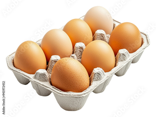 PNG Collection of eight eggs in a carton on display