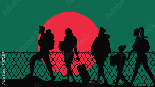Immigration and refugees front of Bangladesh flag, immigrant and refugee concept, Bangladesh immigrants, refugee day, freedom and human rights idea, poverty and illegal immigrants