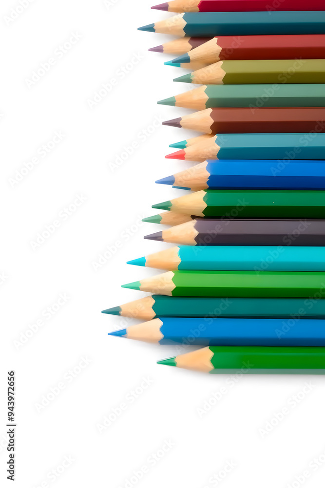 A vibrant collection of colored pencils arranged in a row, showcasing a variety of colors including red, blue, green, yellow, and orange against a white background. A vibrant collection of colored pencils arranged in a row, showcasing a variety of colors including red, blue, green, yellow, and orange against a white background.