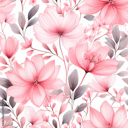 Wallpaper Mural dainty flowers, soft pink, white background, pattern for textile and wrapping paper Torontodigital.ca