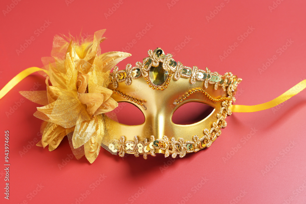 One beautiful carnival mask on red background One beautiful carnival mask on red background