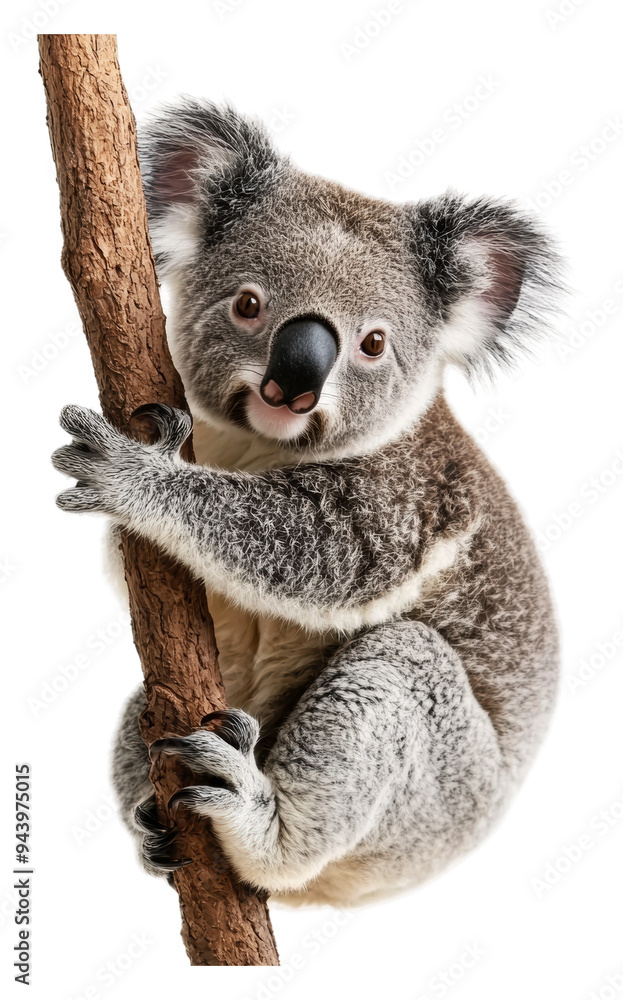 Naklejka premium PNG Koala climbing a tree branch in Australian forest