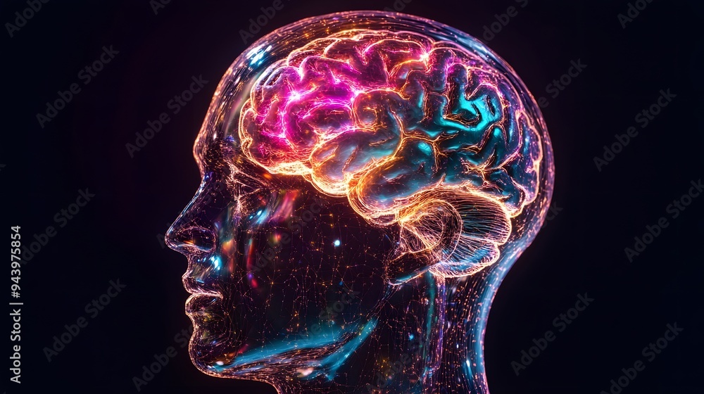 Glowing Human Brain with Neural Network and Digital Lines Glowing Human Brain with Neural Network and Digital Lines