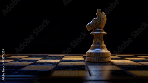 Wooden Chess Knight on Chessboard