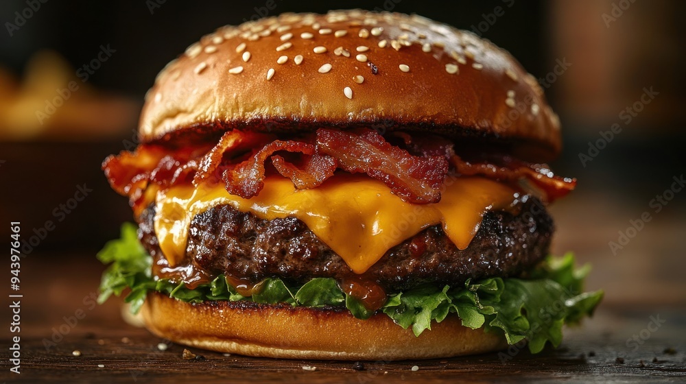 Indulge in the Ultimate Juicy Cheeseburger Topped with Crispy Bacon and Fresh Lettuce, a Delight for the Senses and Perfect for Any Meal! Indulge in the Ultimate Juicy Cheeseburger Topped with Crispy Bacon and Fresh Lettuce, a Delight for the Senses and Perfect for Any Meal!