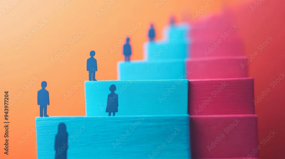A group of people are standing on a series of steps A group of people are standing on a series of steps