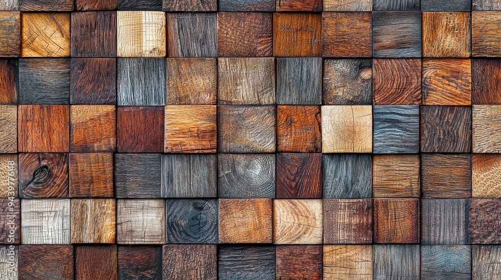 Wooden Mosaic with Varied Textures and Patterns Wooden Mosaic with Varied Textures and Patterns