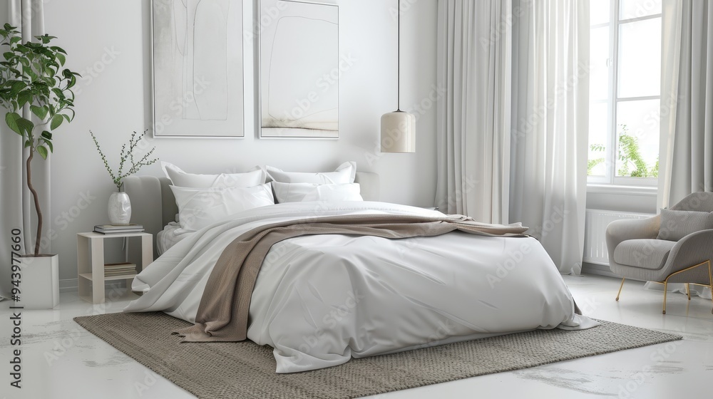 Serene Coastal Vibes in a Minimalist Bedroom with a Comfy Bed and Clean Decor Serene Coastal Vibes in a Minimalist Bedroom with a Comfy Bed and Clean Decor