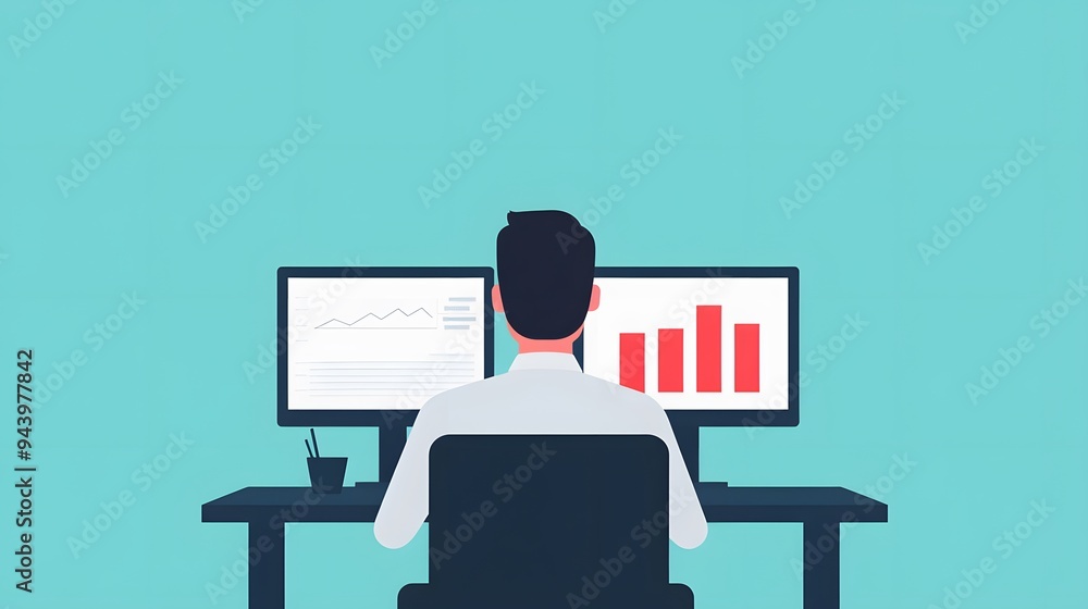 Businessman Working On Computer With Charts and Graphs Businessman Working On Computer With Charts and Graphs